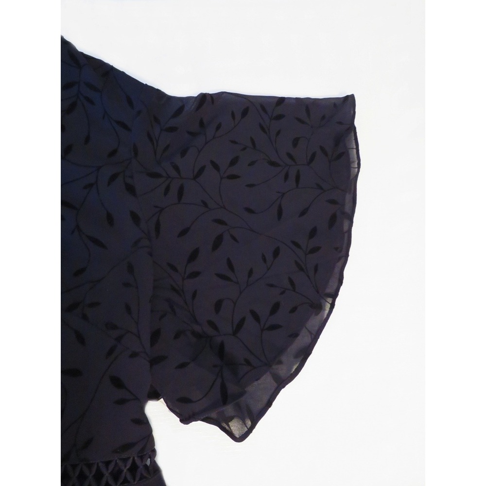 SHEIN Curve 2XL Black Flocked Leaf Chiffon Dress Flutter Sleeve V-Neck Plus Size - Picture 8 of 9
